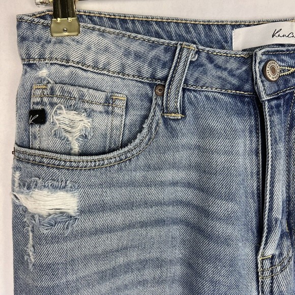 Kancan Jeans Womens 5/26 Light Wash Mid Rise Distressed Destroyed Tapered Denim - Picture 7 of 14